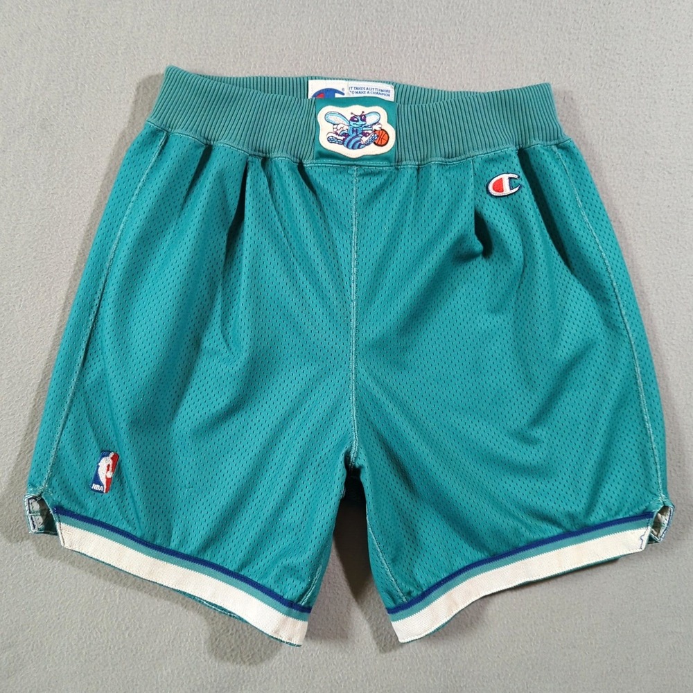 Vintage Champion Charlotte Hornets NBA Mesh Basketball Shorts Teal Mens 38 USA